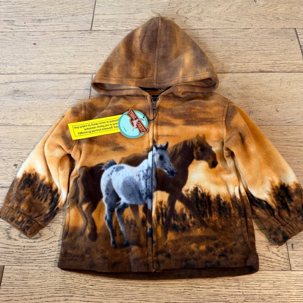Trail Crest Horse Fleece Hoodie 5T Brown NWT Western Graphic Full Zip (1836)